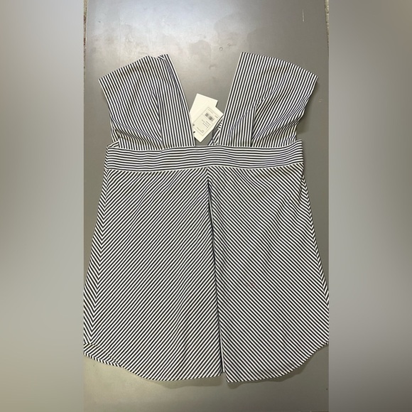 Theory Hartman Navy Stripe Off Should Button Down Sleeveless Blouse L - Picture 4 of 7